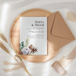 Winter Floral Poinsettia Watercolor Wedding Invitation