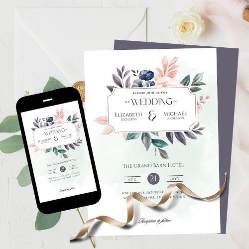 Winter Floral Print or Digital Wedding Invitation
