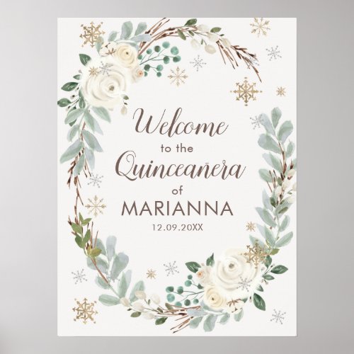 Winter Floral Quinceanera Welcome Sign