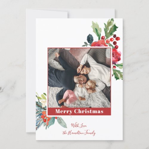 Winter Floral Red Berries Pine Holiday Card