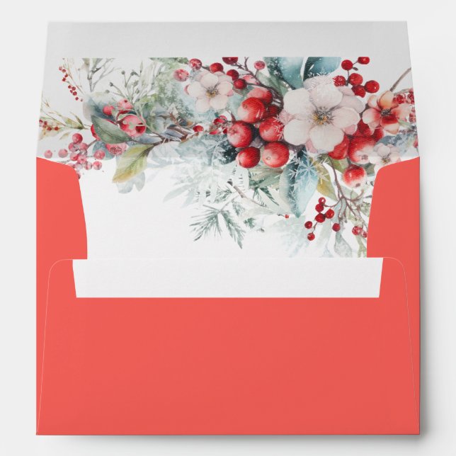 Winter Floral Red Wedding Envelope (Back (Bottom))