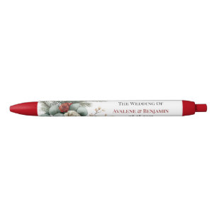 Winter Floral Red White Christmas Rose Wedding  Pen