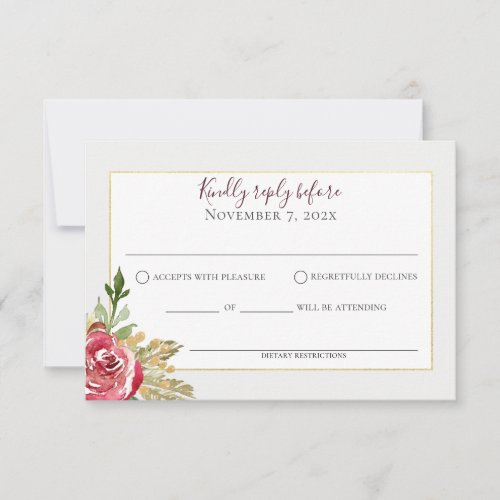 Winter Floral Rose Gold and Silver RSVP Card