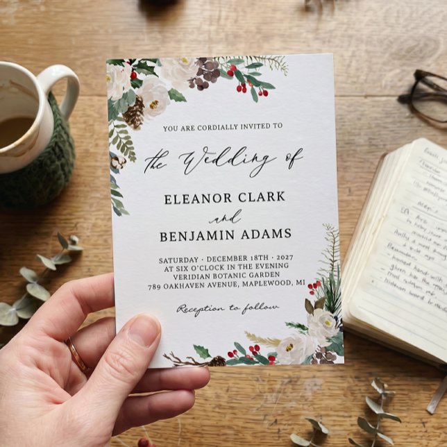 Winter Floral Rustic Charm Wonderland Wedding Invitation (Creator Uploaded)