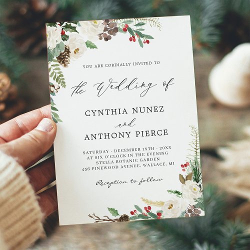 Winter Floral Rustic Charm Wonderland Wedding Invitation