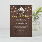Winter Floral Rustic Wedding | Brown White Gold Invitation (Standing Front)