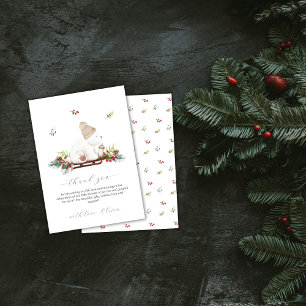 Winter Floral Sleigh Polar Bear Baby Shower Thank You Card
