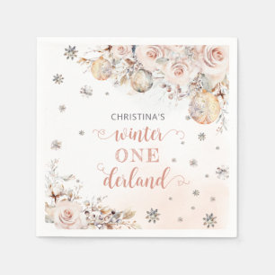 Winter Floral Snowflake ONEderland 1st Birthday Napkins