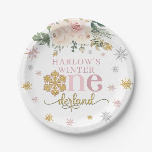 Winter Floral Snowflake ONEderland 1st Birthday  Paper Plates