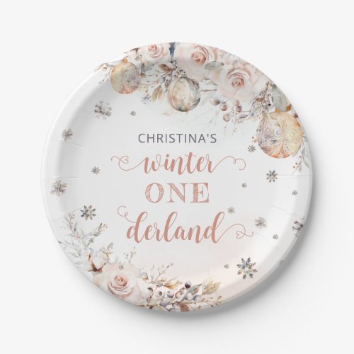 Winter Floral Snowflake ONEderland 1st Birthday Paper Plates