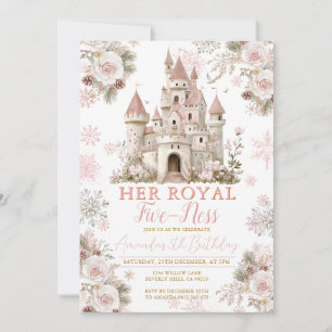 Winter Floral Snowflake  royal fiveness Birthday Invitation