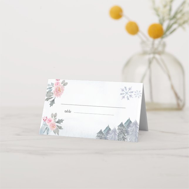  Winter Floral Snowflakes Baby Shower Place card (Front)