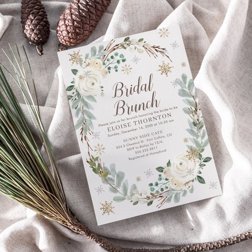 Winter Floral Snowflakes Bridal Brunch Invitation