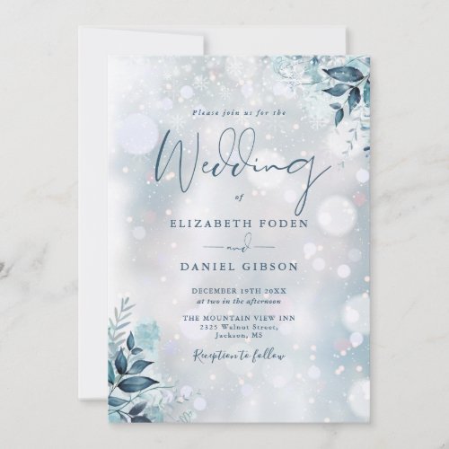 Winter Floral Snowflakes QR Code Wedding Invitation