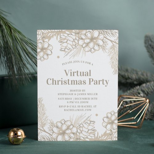 Winter Floral Virtual Christmas Party Online Invitation