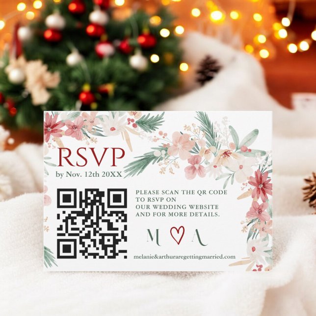 Winter Floral Watercolor Wedding RSVP QR Code (Winter Floral Watercolor Wedding RSVP QR Code)