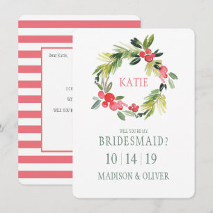 Winter Floral Watercolor Wreath   Bridesmaid Invitation