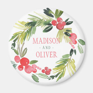 Winter Floral Watercolor Wreath Wedding Magnet