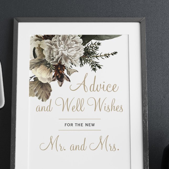 Winter floral wedding advice and well wishes sign (Creator Uploaded)