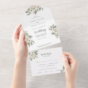 Winter Floral Wedding All In One Invitation