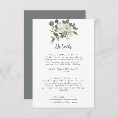 Winter Floral Wedding Details Enclosure Card