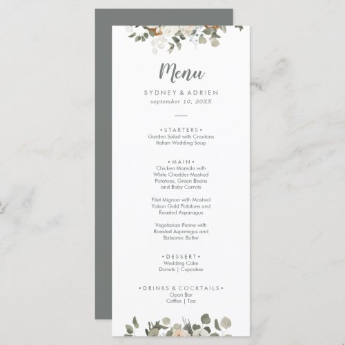 Winter Floral Wedding Dinner Menu