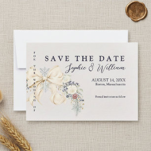 Winter Floral Wedding Flat Save The Date Card