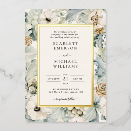 Winter Floral Wedding Foil Invitation