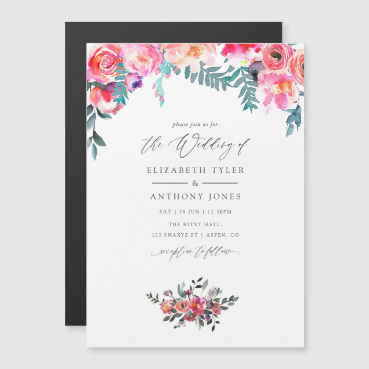 Winter Floral Wedding Magnetic Invitation | Zazzle