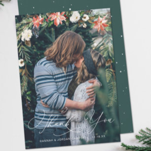 Winter Floral   Wedding Photo Overlay Thank You Card