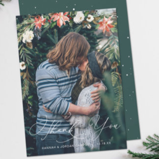 Winter Floral | Wedding Photo Overlay Thank You Card