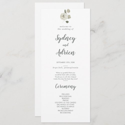 Winter Floral Wedding Program