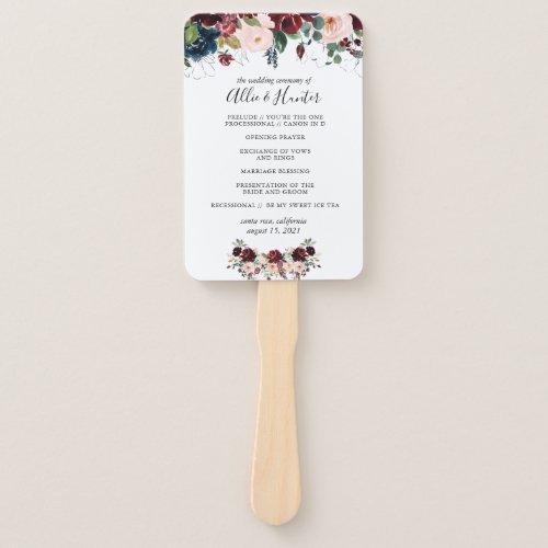 Winter Floral Wedding Program Fan