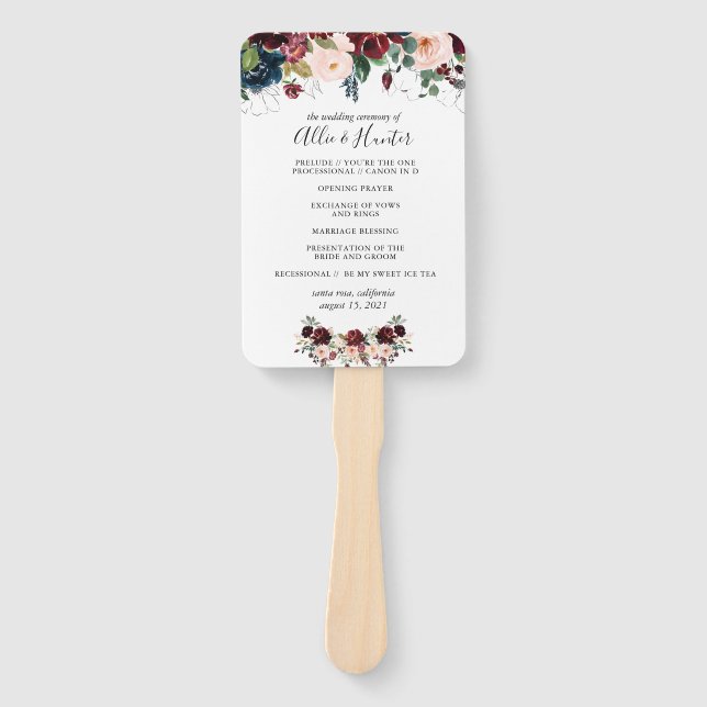 Winter Floral Wedding Program Fan (Front)
