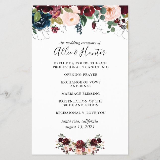 Winter Floral Wedding Program  Flyer (Front)