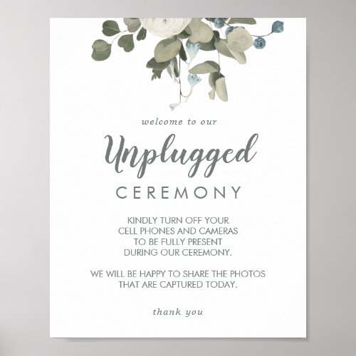 Winter Floral Wedding Unplugged Ceremony Sign