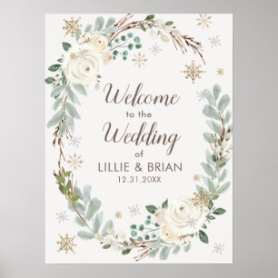 Winter Floral Wedding Welcome Sign