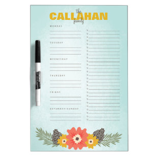 Winter Floral Weekly Calendar + Checklist Dry-Erase Board