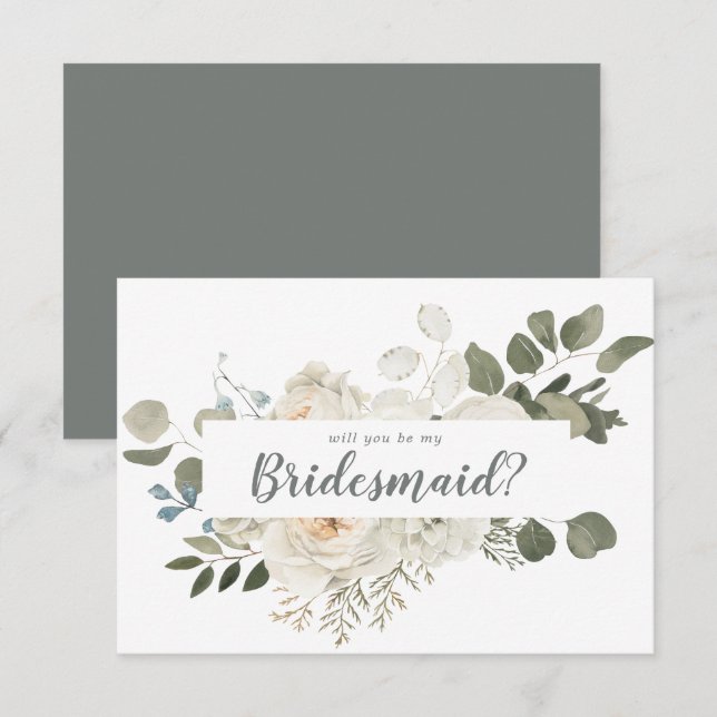 Winter Floral Will You Be My Bridesmaid Note Card (Front/Back)