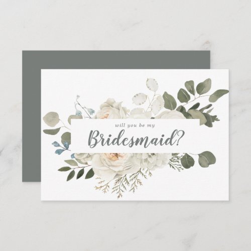 Winter Floral Will You Be My Bridesmaid Note Card