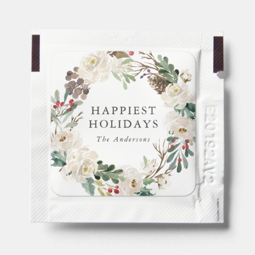 Winter Floral Wreath Happiest Holidays Hand Sanitizer Packet
