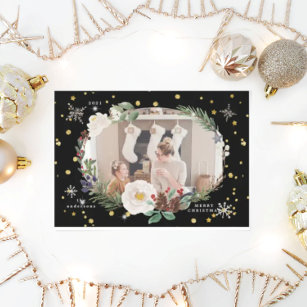 winter floral wreath photo happy holiday card