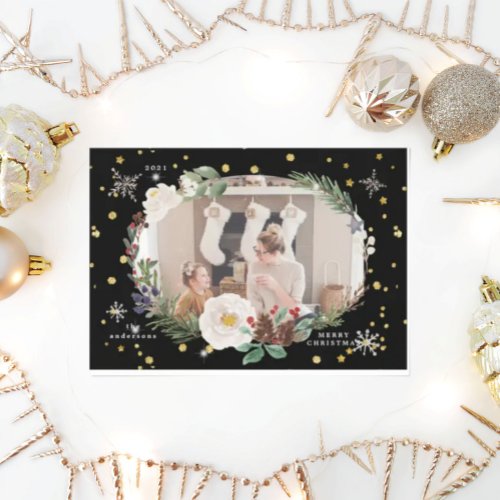 winter floral wreath photo happy holiday card