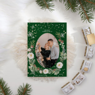 Winter Floral Wreath Photo Happy Holiday Card