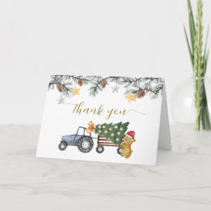 Winter Floral X'mas Tree Tractor Bear Baby Shower Letterpress Thank You Card