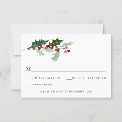 Winter Florals and Evergreen Wedding RSVP Invitation