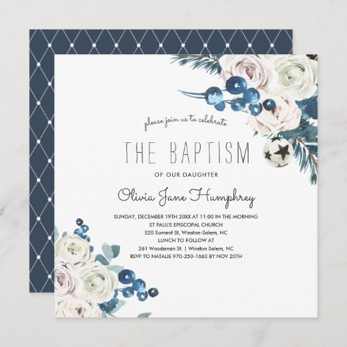 Winter Florals Baptism Invitation