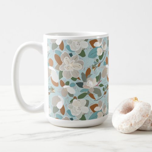 Winter Florals Blue Gray Coffee Mug