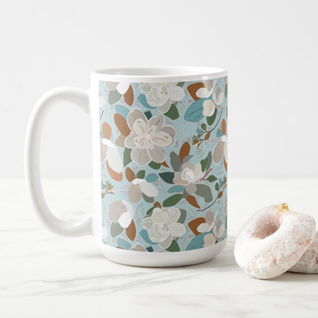 Winter Florals Blue Gray Coffee Mug (With Donut)