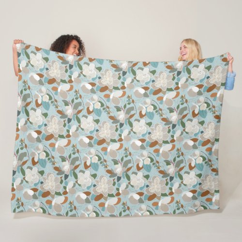 Winter Florals Blue Gray Fleece Blanket